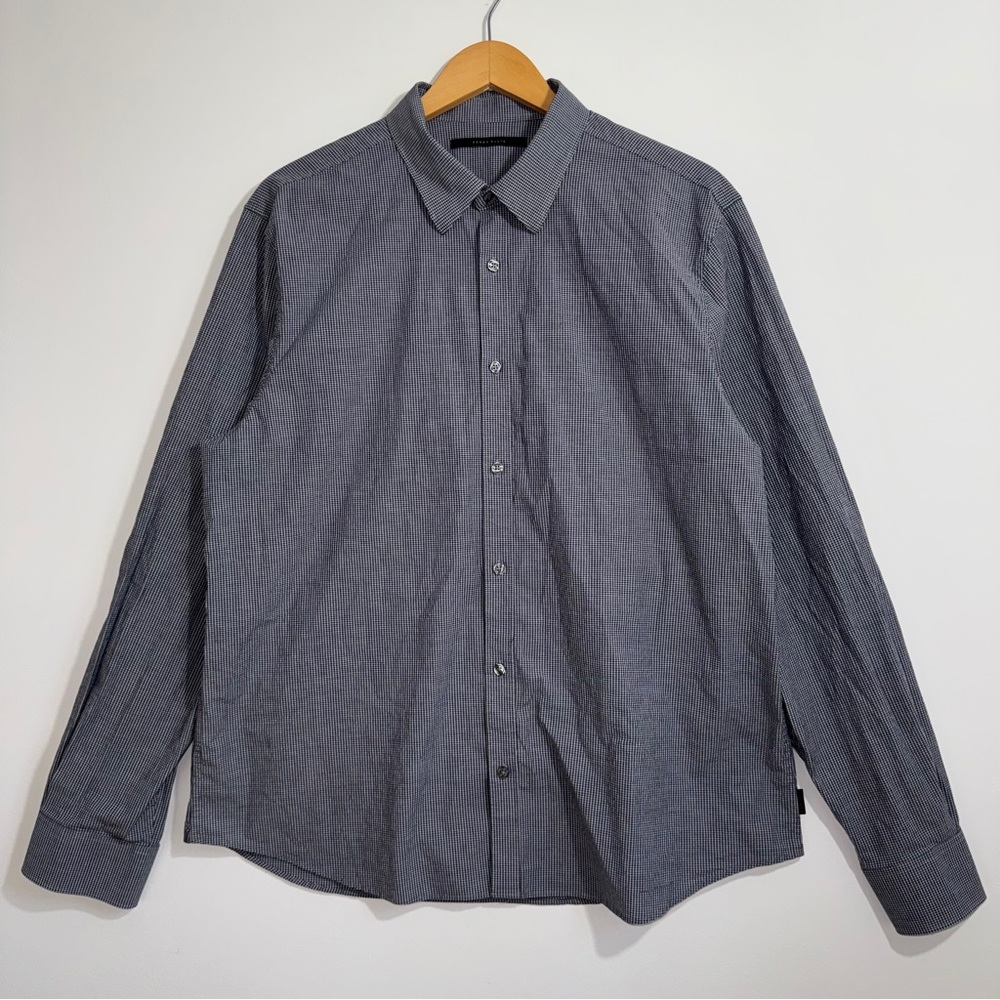 Classic Perry Ellis Microcheck Button Down Shirt Long Sleeve Size XL